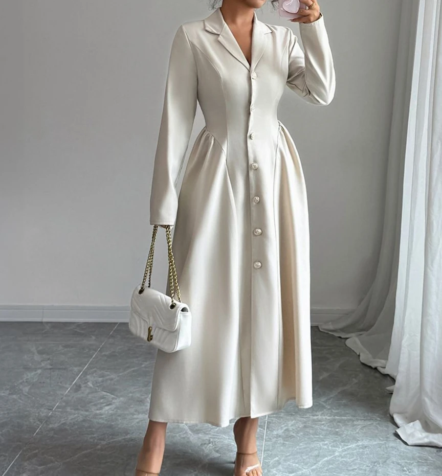 

2025 Autumn-Winter Elegant Style Deep V Long-Sleeved Long Dress