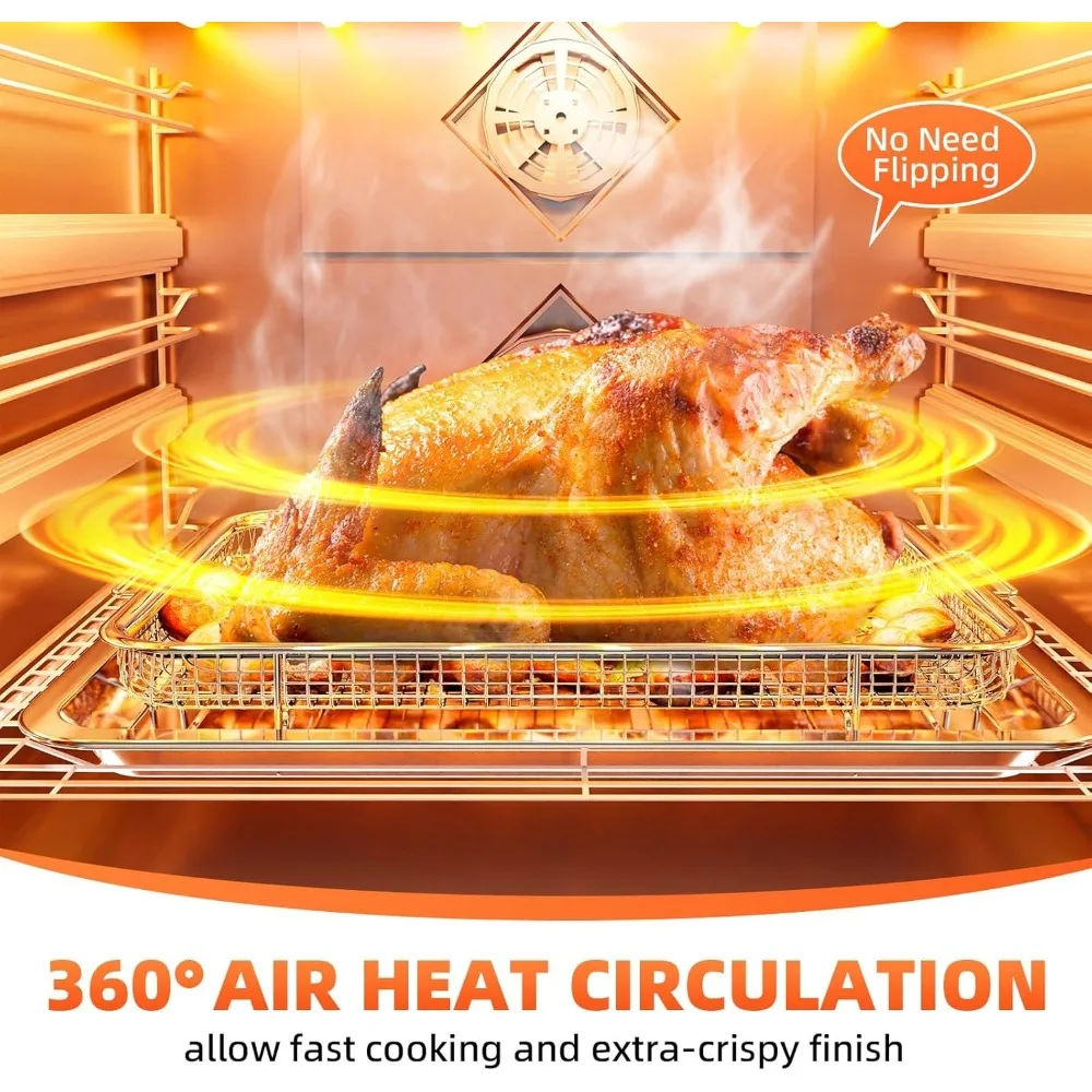 سلة مقلاة هوائية للفرن، طقمين سلة مقلاة هوائية للفرن وصينية مع 60 قطعة من أوراق البرشمان، صينية هش غير لاصقة من الفولاذ المقاوم للصدأ