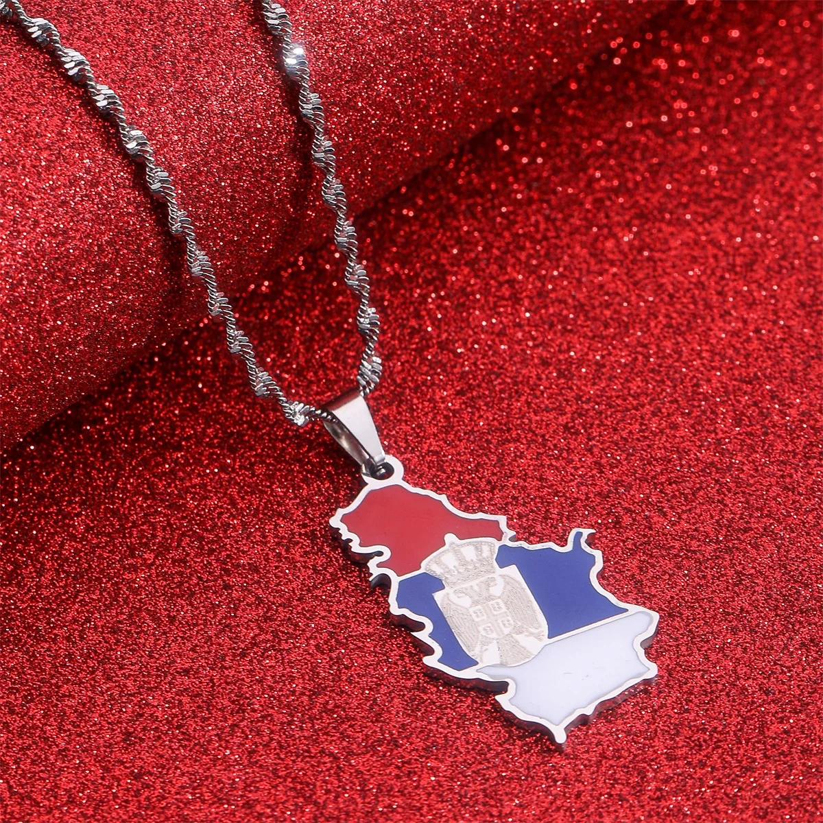 Serbia Eagle Map Flag Pendant Necklaces for Women Men Srbija Jewelry Serbian