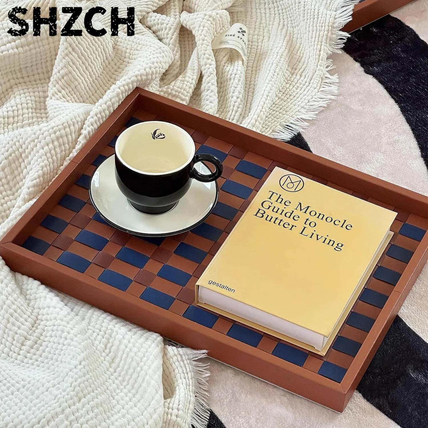 High Value Luxury Woven Leather Tray for Scented Candles Jewelry Key Storage Rectangle