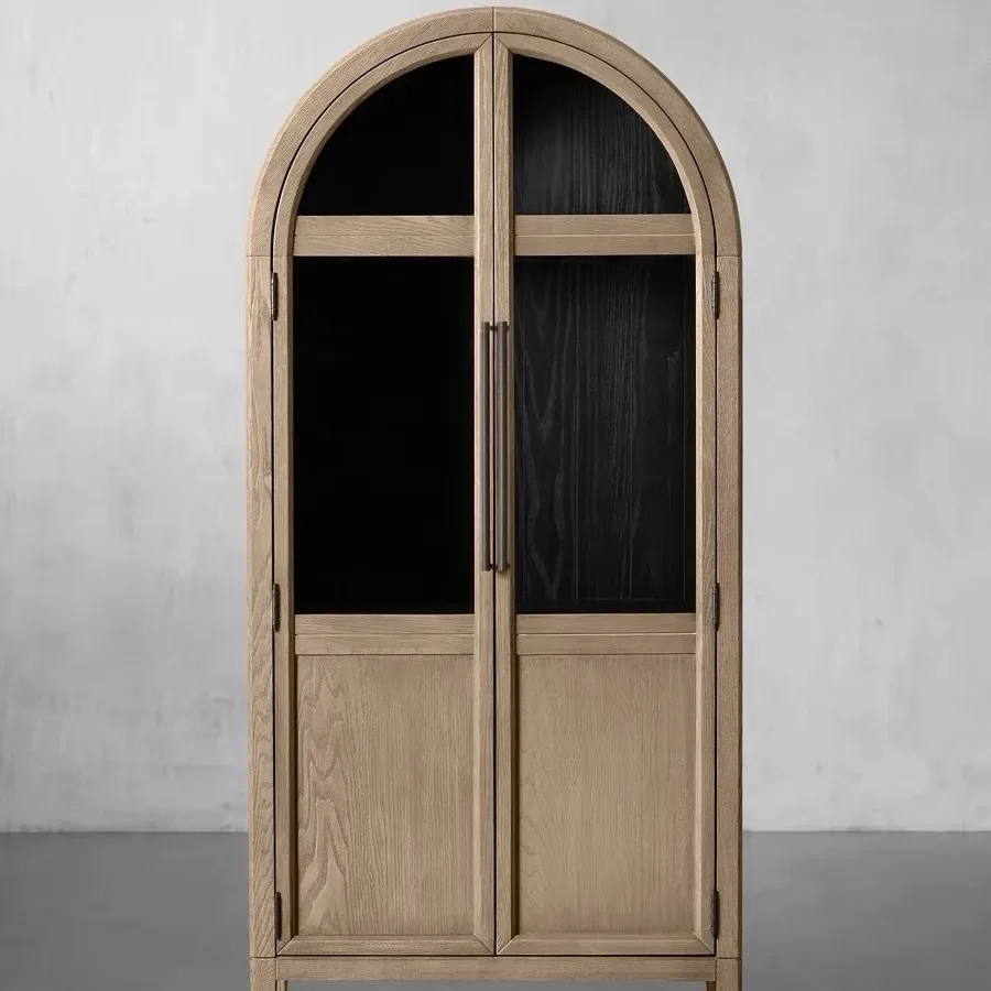

Solid wood American arched French European retro glass door with door dustproof bookcase wine cabinet