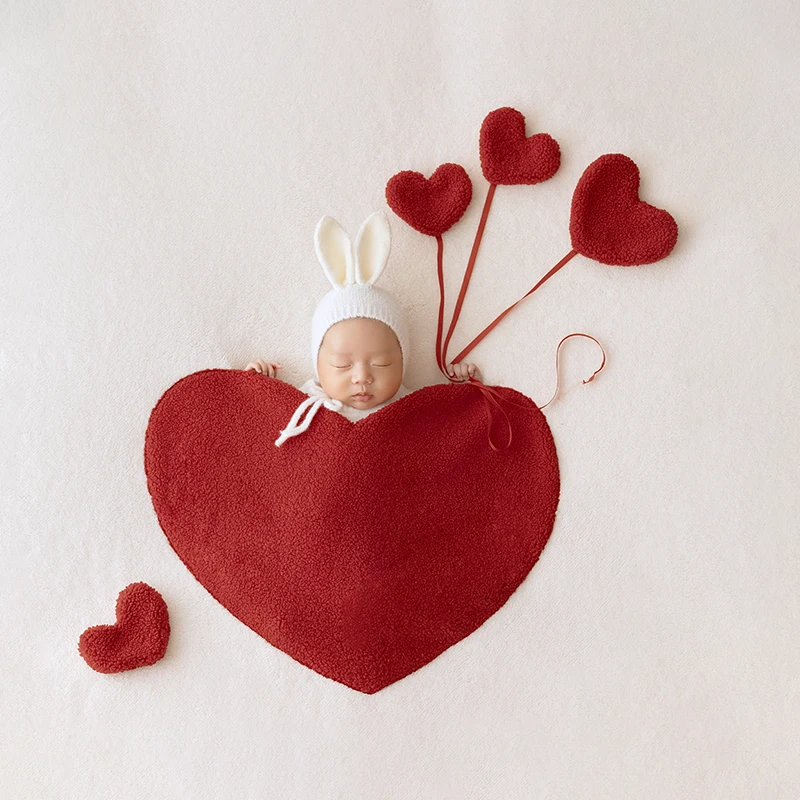 Red Theme Newborn Photography White Rabbit Hat Style 0-1 Month Baby Art Photo Shooting Children's Photography Memorial