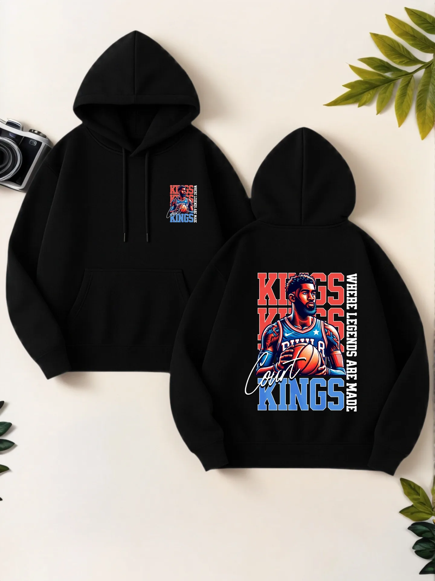 그래픽 후디, 왕족 테마 그래픽 프린트, 스트리트웨어 스타일, 플리스 안감, 캐주얼 일상복, 남성용