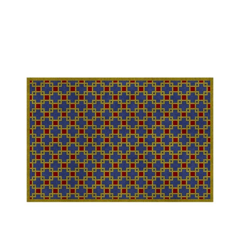 VIKAMA Modern Geometric Grid Carpet, Retro Abstract Grid Anti Slip Carpet, Living Room Interior Minimalist Home Decoration