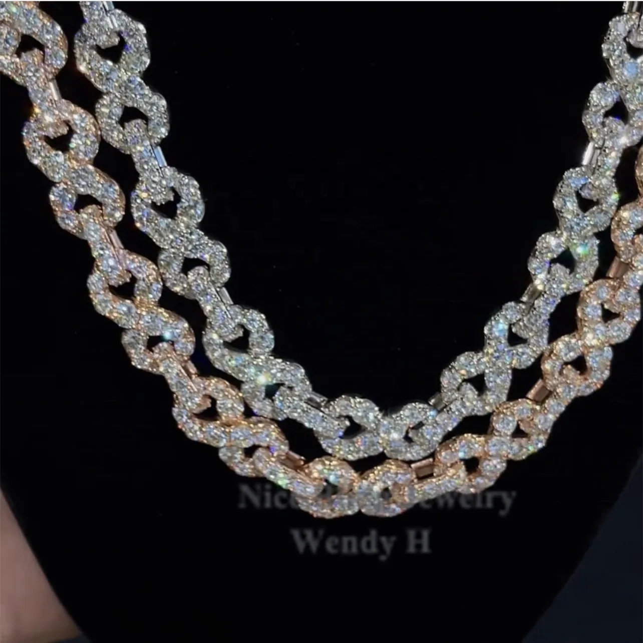 Hip Custom Hop Jewelry Necklace Iced Out Diamond S925 Silver Forever 8 Gold Moissanite Chain Design for Men.