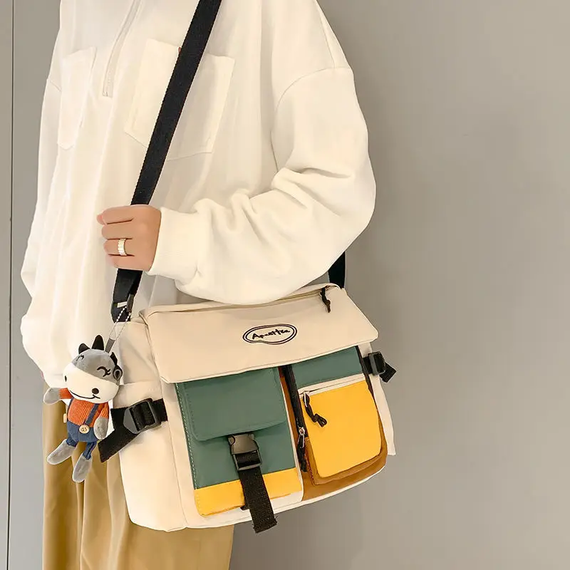 Nylon Crossbody Bags for Women Men Fashion Canvas Handbags Shoulder Bag Students School Book Messenger Bag with Mutiple Pockets