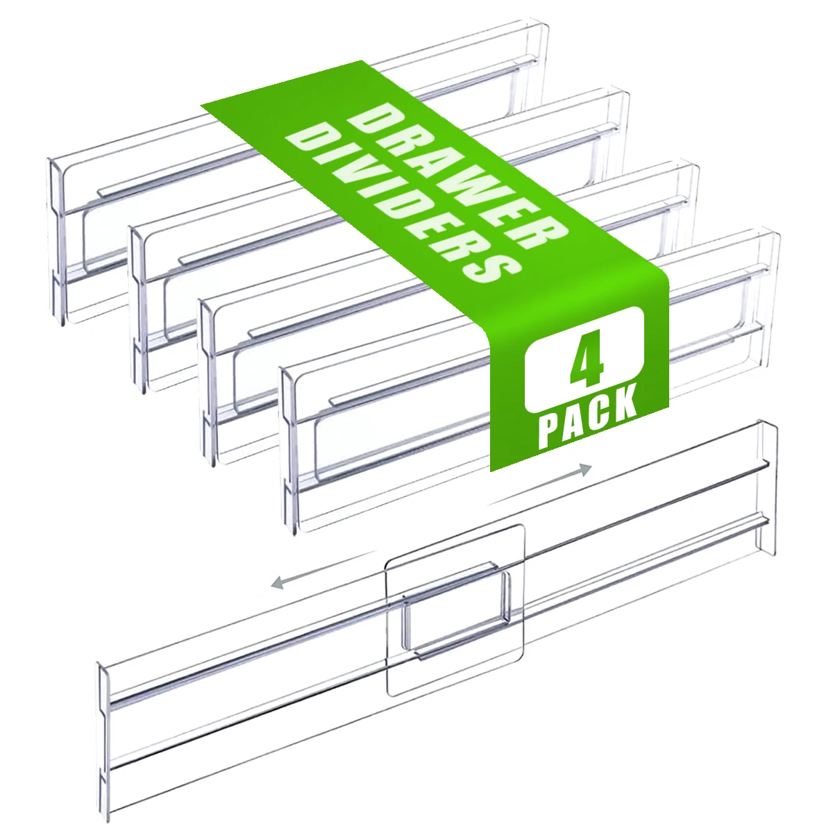 2-4Pack Adjustable Clear Drawer Dividers, Expandable Cabinet Closet Storage Organizer for Cabinet Interior