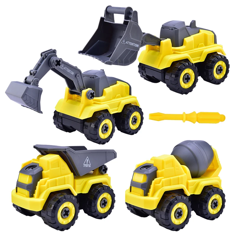 DIY Screw removal engineering car Excavator bulldozer transport car children\'s creative tools educational model toy gift