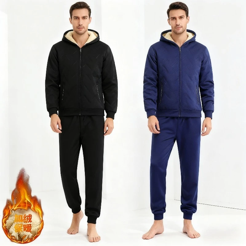 

2025 Men's Fleece Lined Tracksuit Set Winter Warm Hoodie & Joggers 2 Piece Outfit Thermal Workout Sports Suit