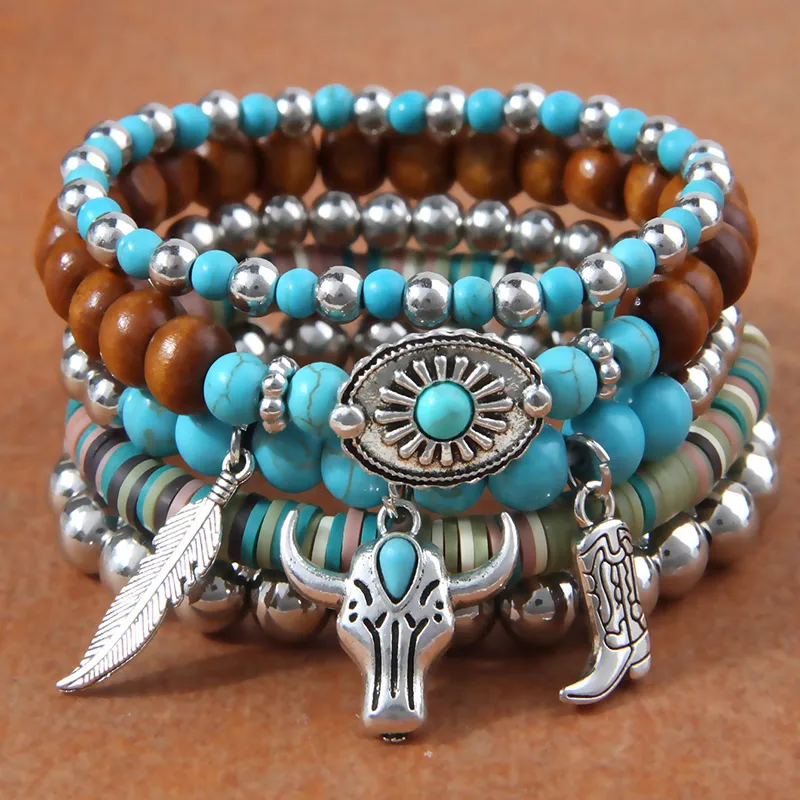 5pcs/set Vintage Rope Chain Bracelets Women Multilayer Handmade Bracelet Jewelry Friendship Charming Bracelet Jewelry Gifts