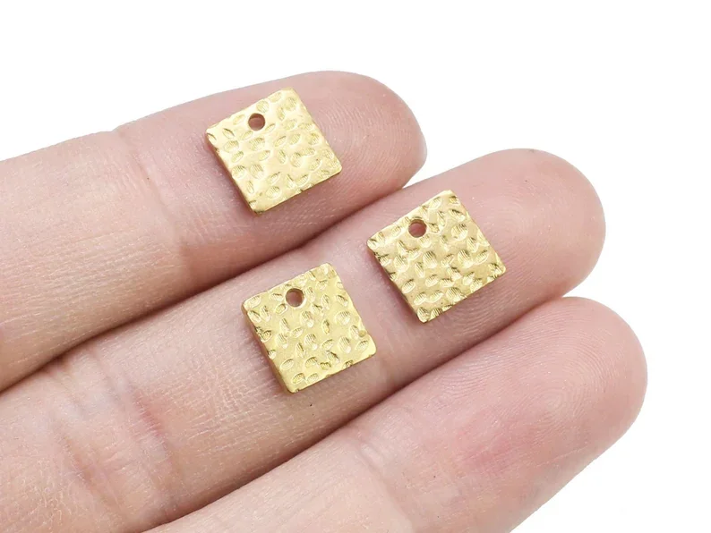 20pcs Hammered Square Earring Charm, Brass Square Charms, 8.8x1mm, Geometric Earring Findings, Jewelry Making - R2174
