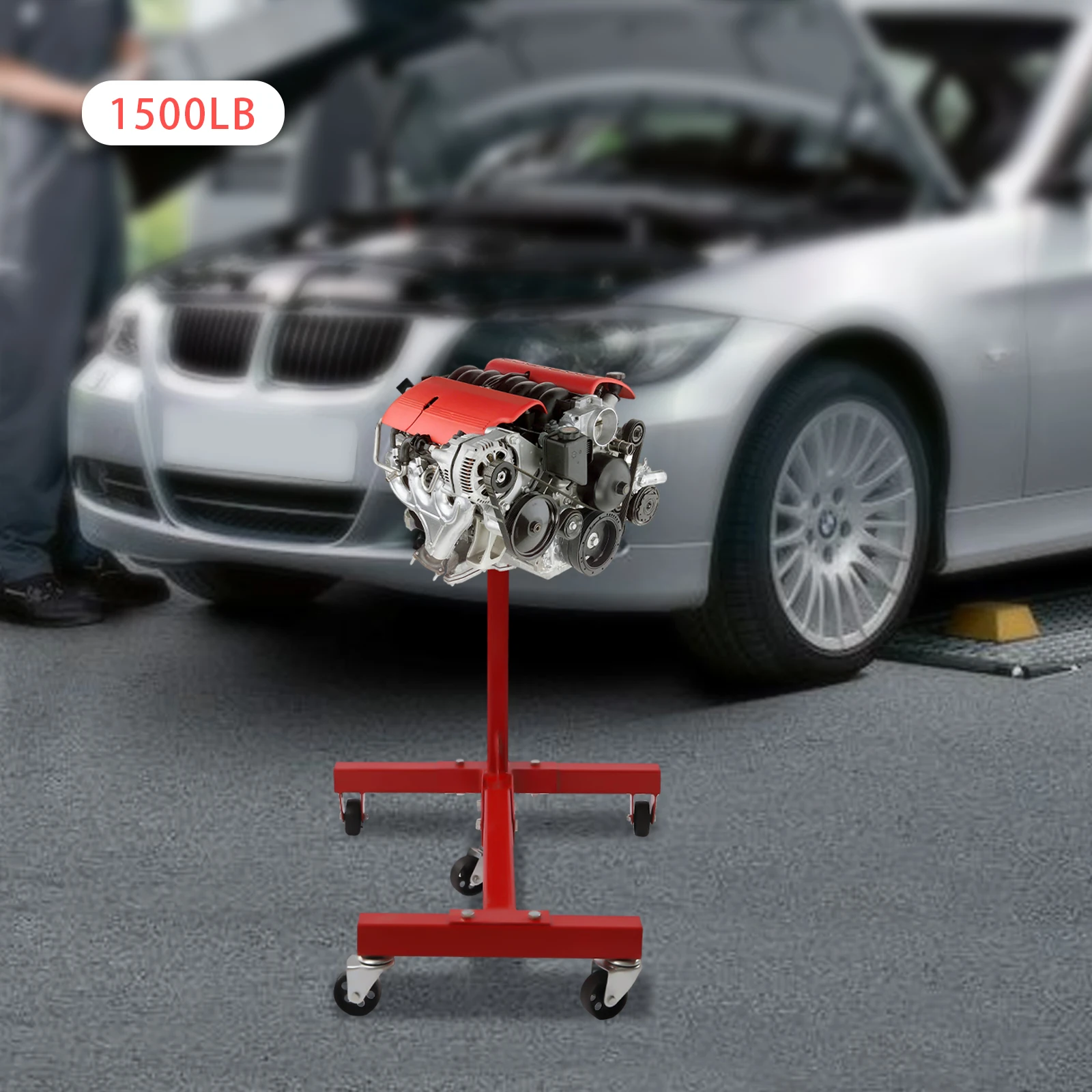 Red Foldable Steel Rotating Engine Stand with 360 Degree Rotating Head 1500Lbs Capacity