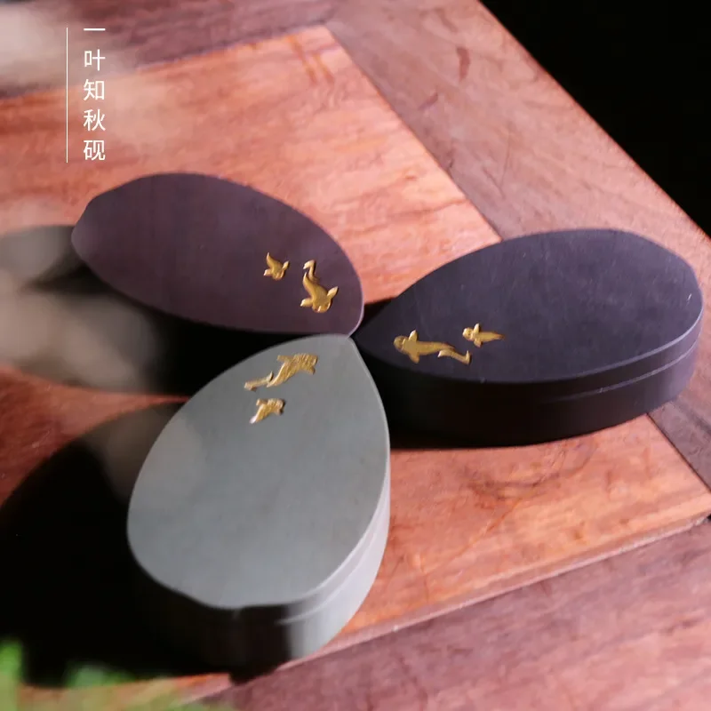 Duan inkstone natural rough stone green end Songkeng 4 inch stone cover bag inkstone seal not dry ink small case copy through