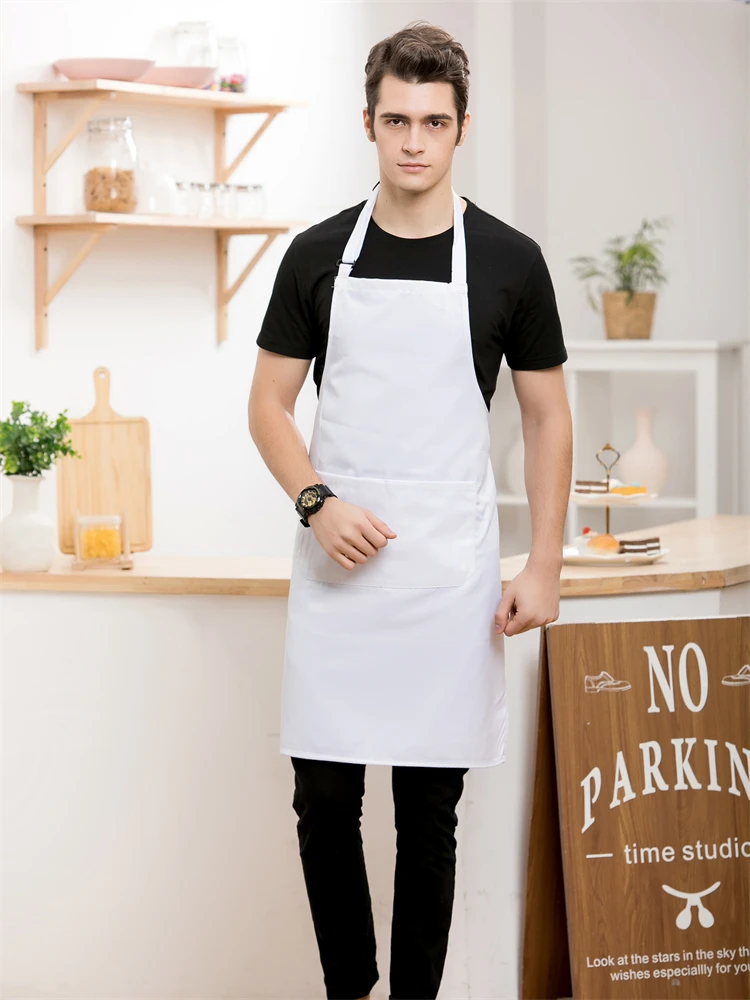 Blue White Chef Apron for Men Women Printing Embroidered Logo Cafes Grill China Restaurant Kitchen Bib Cooking Clothes Supplies