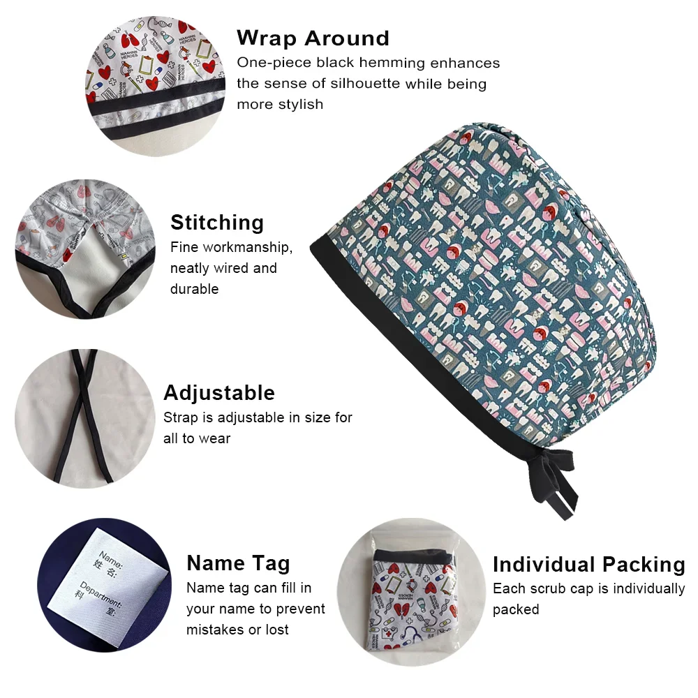 New Medici Infermiera Caps Indoor Dustproof Work Hat Pet  Cap/hats Dentist  Nursing Scrubs   Accessories