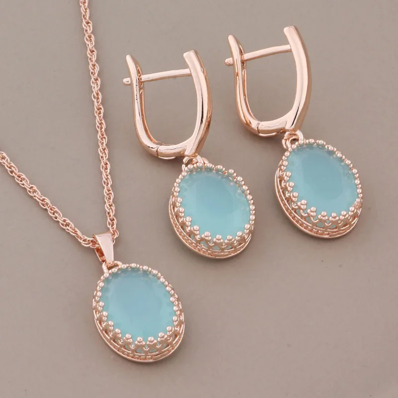 New Trend Luxury Quality Design Earring And Pendant Sets for Women 585 Rose Gold Color Drop Earrings Wedding Jewelry Sets