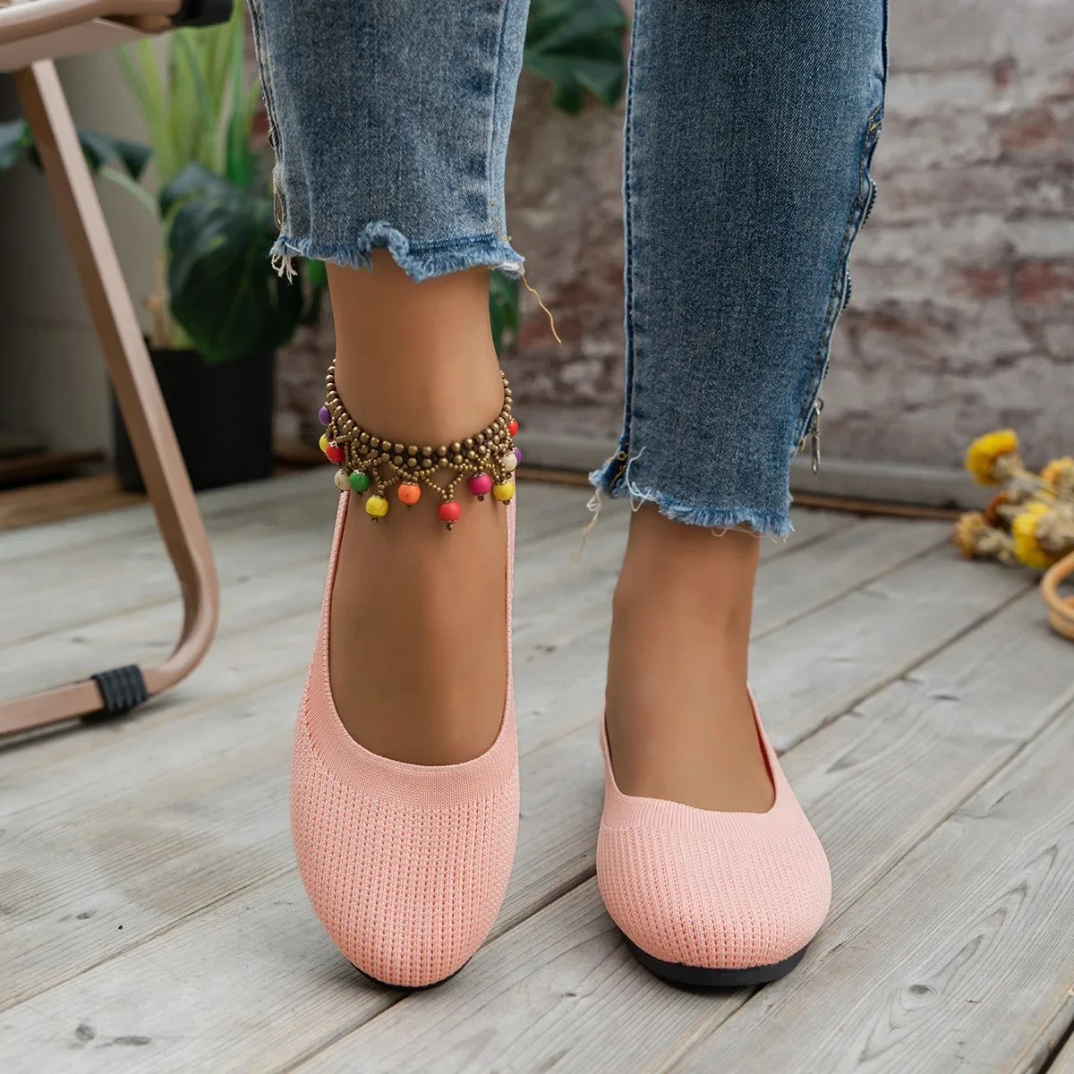 Frühlings-Damenschuhe, neue gestrickte Socken-Sneaker, atmungsaktive Slip-On-Loafer mit runder Zehenpartie, Größe 36-43, leichte Schuhe in Übergröße – Detail 30