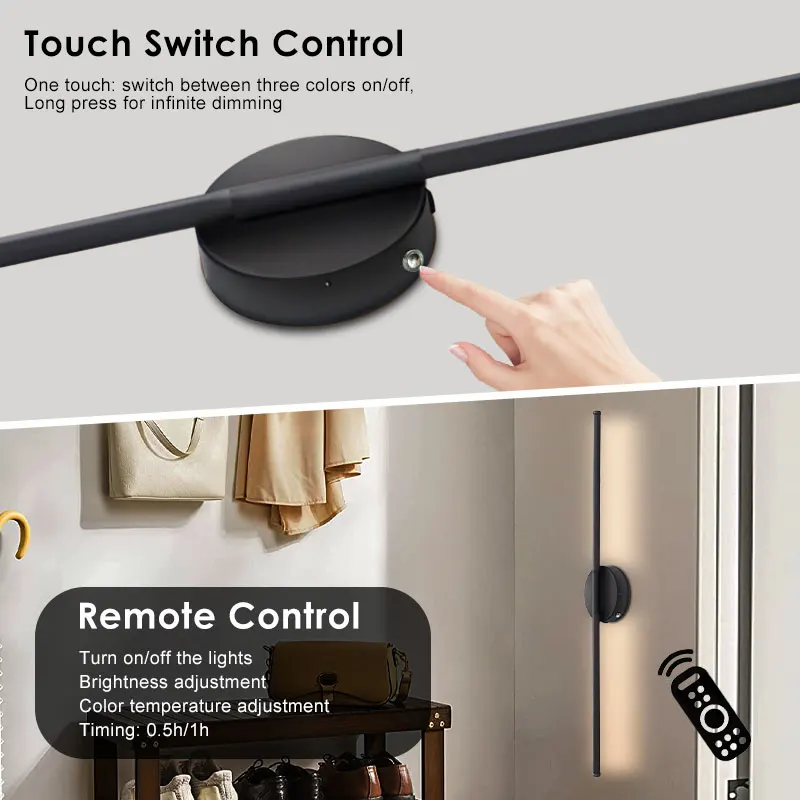 Wireless Touch Switch Dimmable LED Wall Lamps with Rmote Control 3CCT 3000-6000K USB Rechargeable LED Wall Lights Wall Sconce