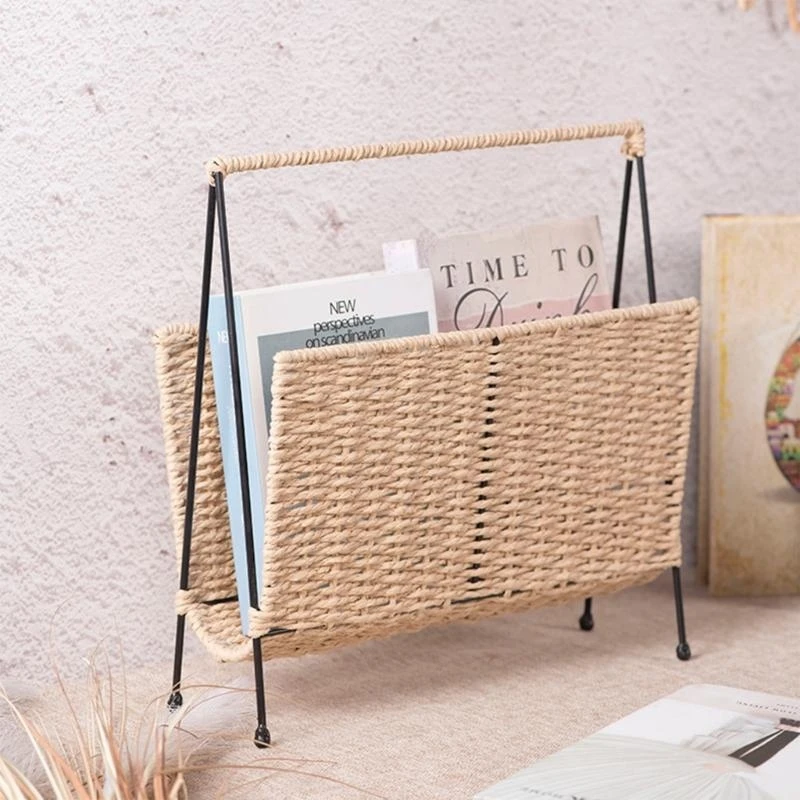 

G6DC Hand Woven Woven Magazine Держатель стойка стойки стойки для организаторов корзины для журналов книг журналов