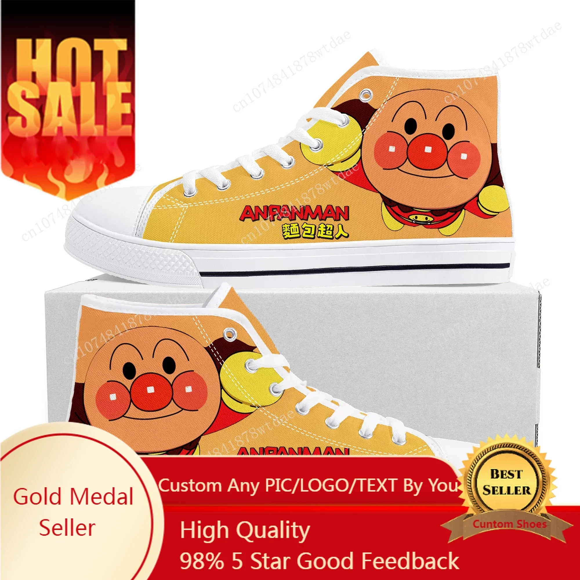 Anpanman High Top Sneakers Mens Womens Teenager High Quality Canvas Sneaker Japanese Anime Cartoon Couple Customized Shoes