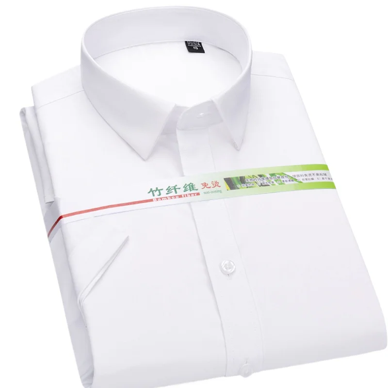 Bamboo Fiber Men Shirt Short Sleeves White Casual Business Office Short Sleeve Shirts Man  Slim Fit Big Size Shirts for Man 48xl