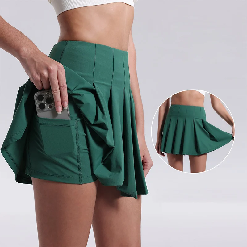 Aiithuug Crease Resistant Tennis Skorts Pockets Pleated Tennis Skort Sports Skirts Stretchy Running Shorts Skirt Golf Skorts