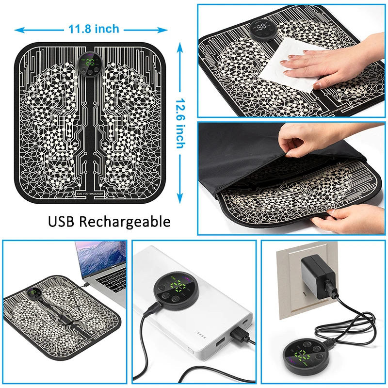 Foot Massager Mat Foldable Feet Massage Pad Machine With Remote Control 10 Modes 39Levels For Muscle Relaxation