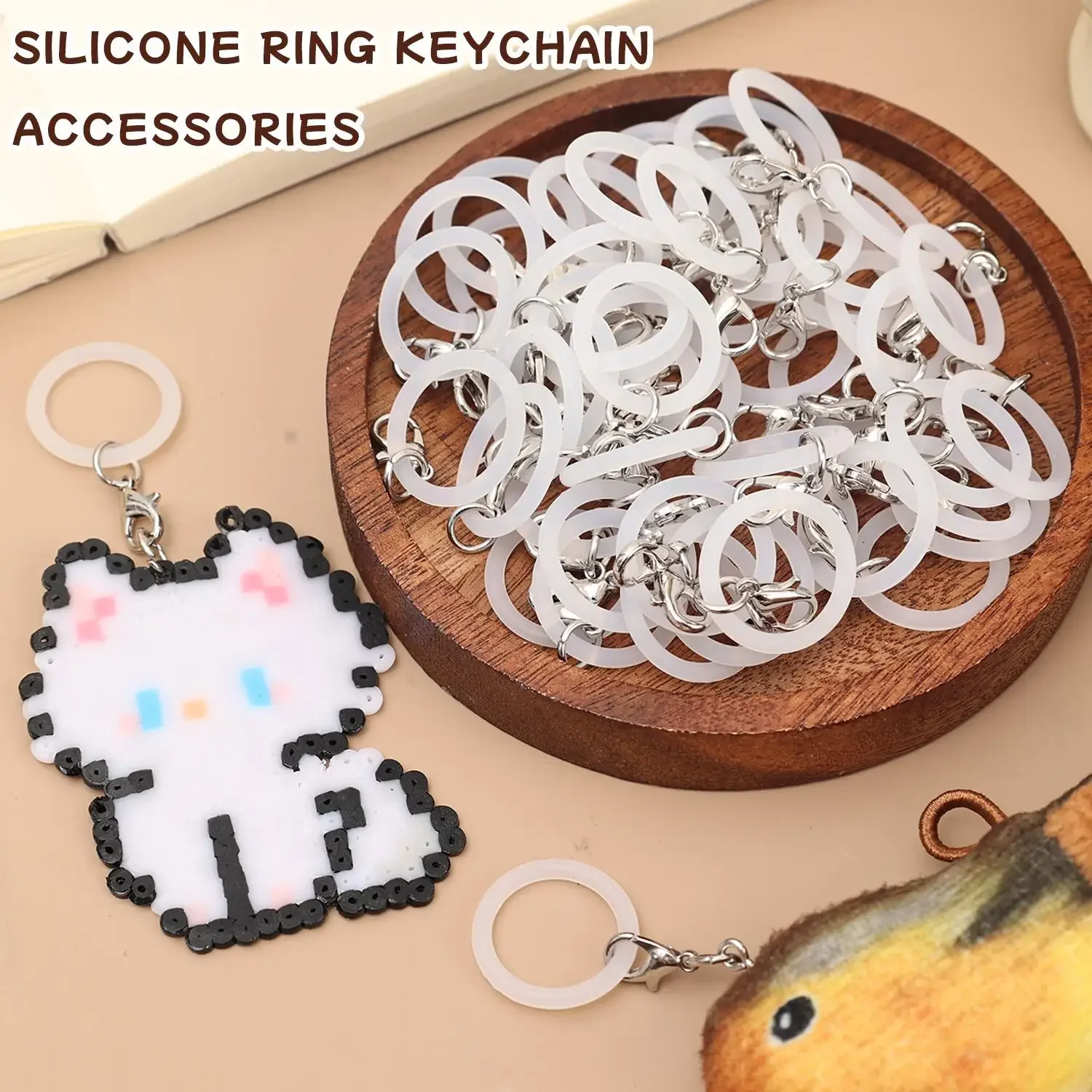 Silikon-O-Ring-Schlüsselanhänger-Verbinder, 10 Stück, transparente elastische O-Ring-Schlaufe mit Karabinerverschluss für Rucksack-Reißverschluss, Taschenanhänger – Detail 2