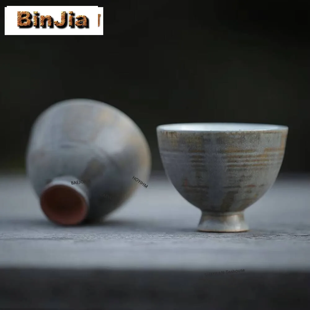 45ml Japanese Kiln Transforms Gray Ceramic Teacup Master Handamde High Foot Cup Personalized Tea Bowk Wine Mug Household Drink