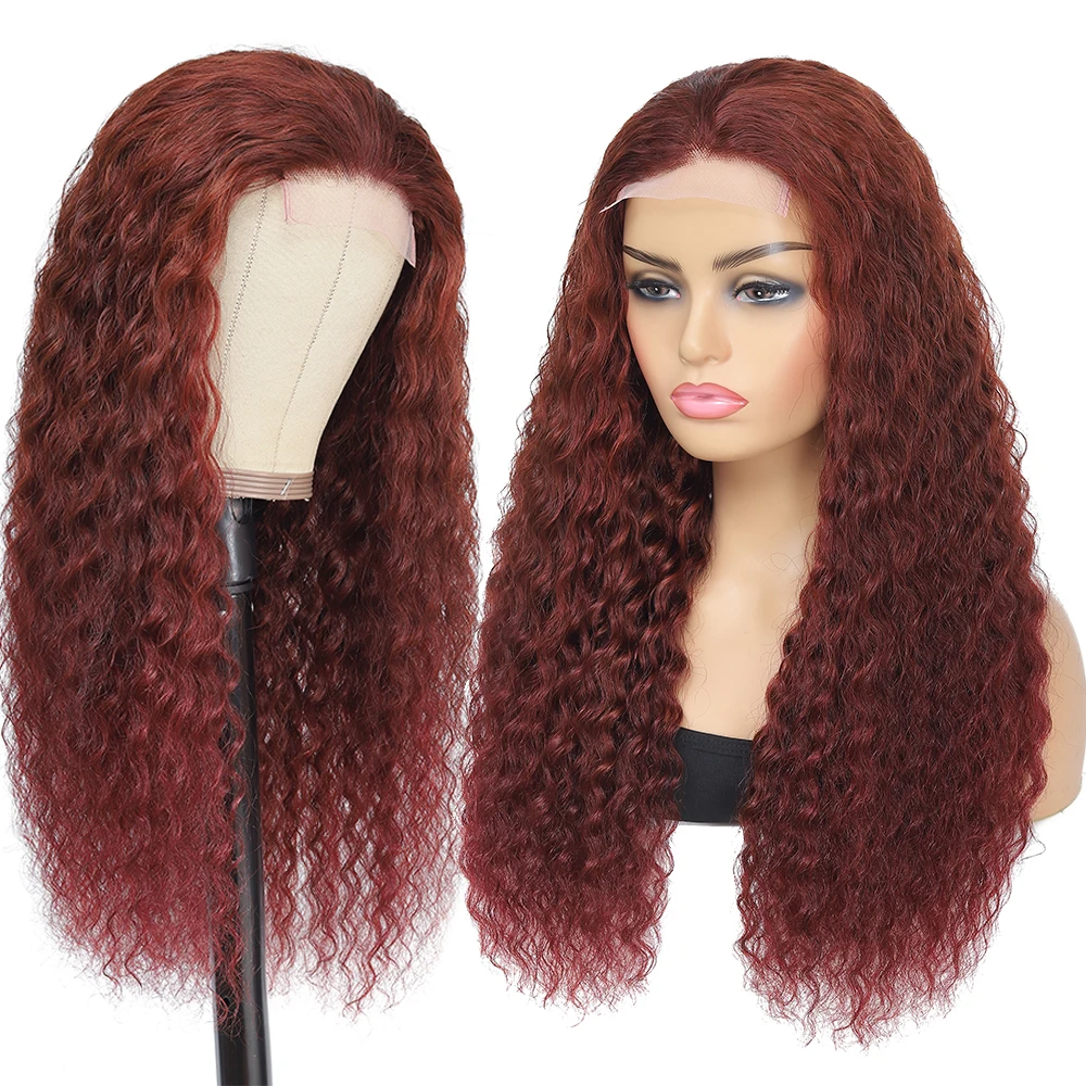 Peruca de cabelo humano frontal com cabelo de bebê para mulheres, vermelho, marrom, onda profunda, frente de renda, colorido, cobre, vermelho, HD