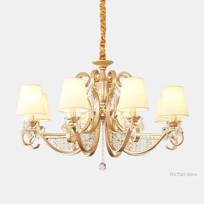 

GHJUYIOL American crystal chandelier, living room master bedroom light luxury lighting, golden bedroom master bedroom iron art l