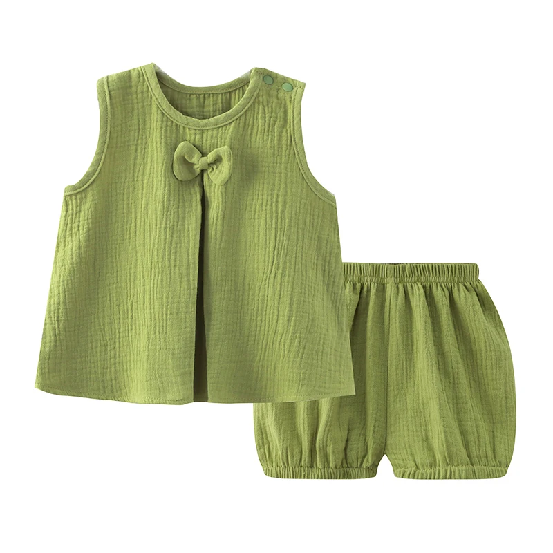 

Шорты, рубашки, костюмы, модный топ + брюки, комплекты из 2 предметов, одежда для маленьких девочек от 0 до 4 лет, летняя муслиновая хлопковая жилетка без рукавов, платье