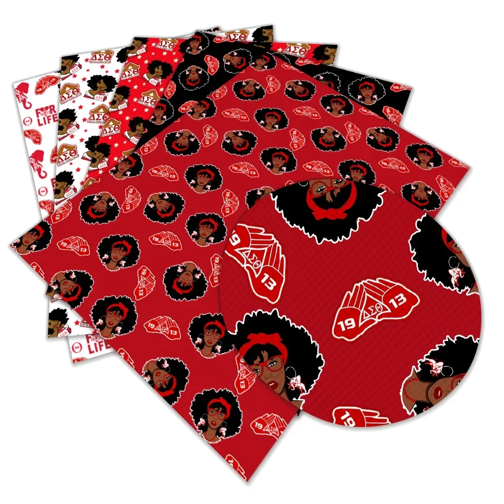 22*30cm Delta Sigma Theta Sorority Red Print Pattern Artificial Faux Leather Cross Pattern for DIY Bag Earring Craft Making - view 2