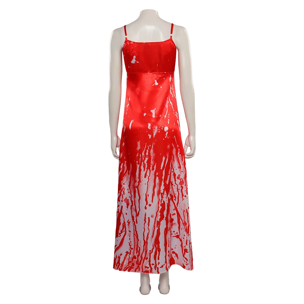 Carrie Cosplay White Costume Horror Movie Sexy Blood Red Slip Printed Dress For Women Girl Outfits Halloween Carnival Party Suit