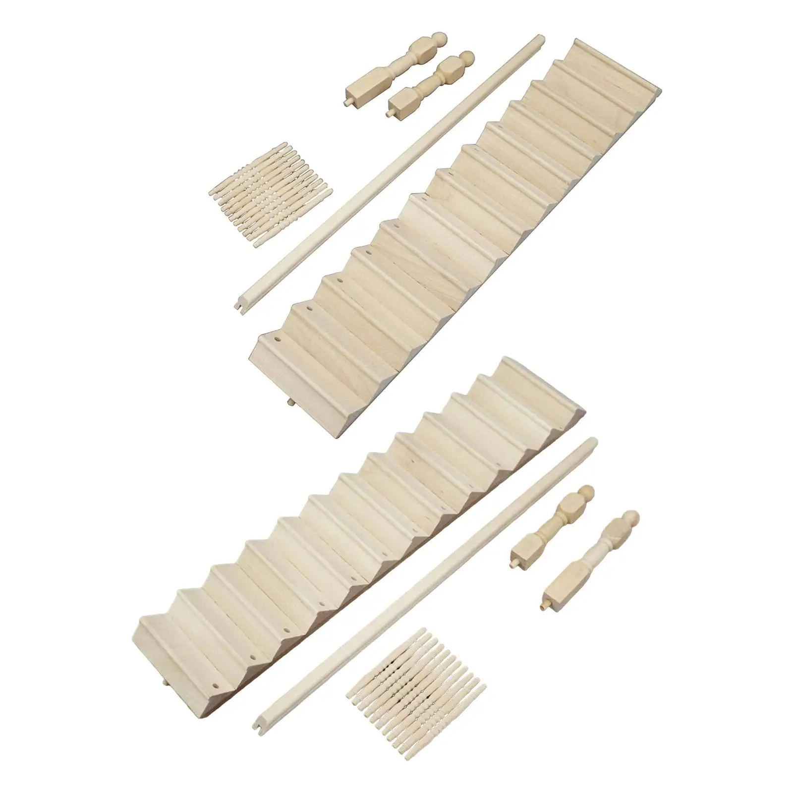 1:12 Scale Miniature Wood Dollhouse Staircase Mini Staircase Ornament Doll House Accessories Handrail Model for Sand Table Model