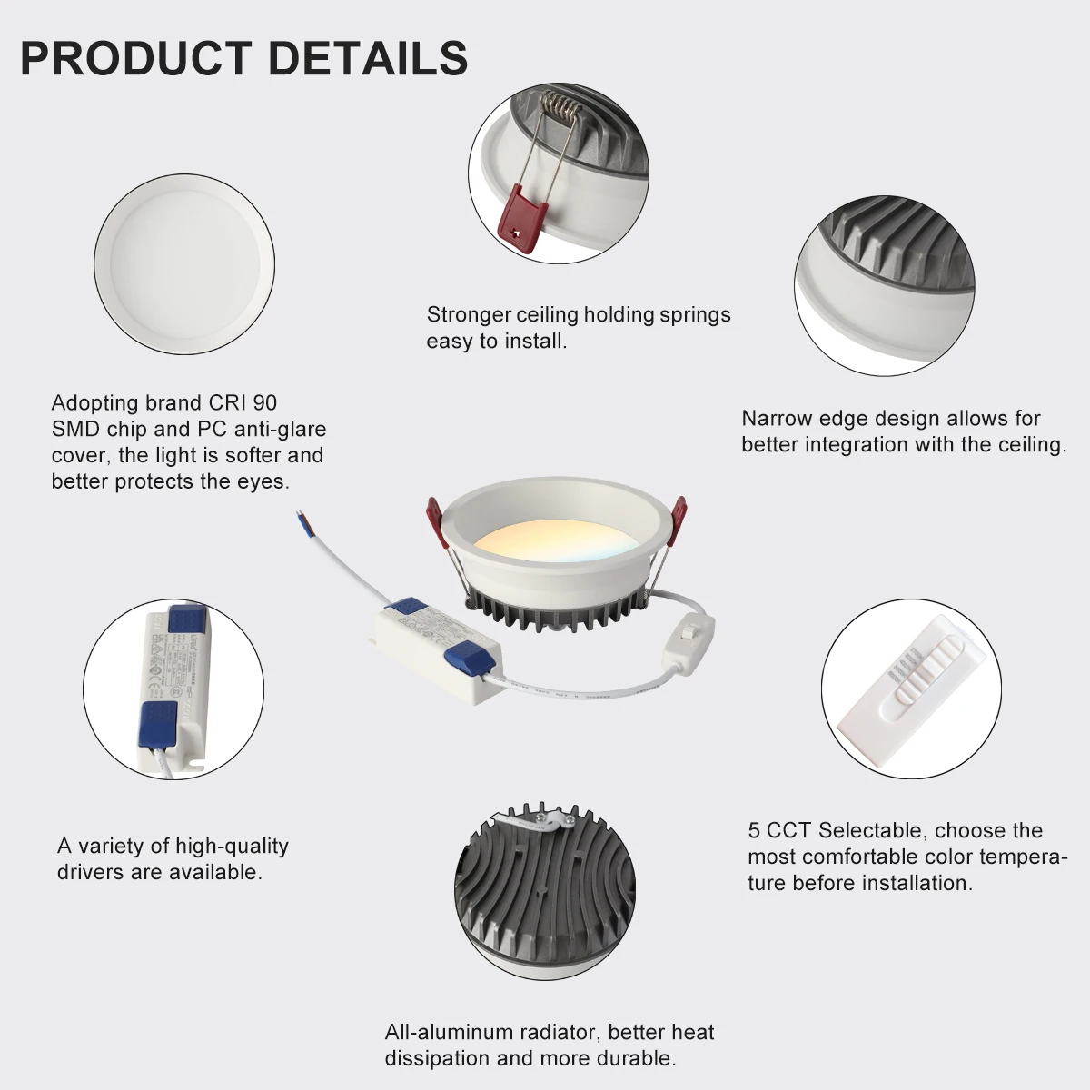 Recessed 5 CCT Switchable/Tuya Zigbee Smart LED Downlight Anti-Glare Black/White 110/220V Dimmabe Ceiling Lamp Bedroom Kitchen