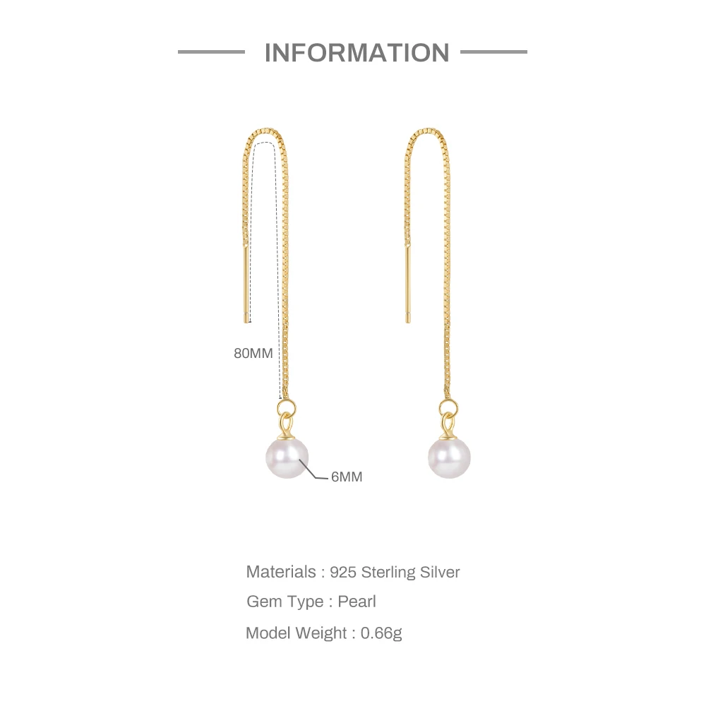 AIDE 925 Sterling Silver Elegant Drop Earrings for Women Girl Threader Earrings Pearl Dangle Ear Line Long Chain Classic Jewelry