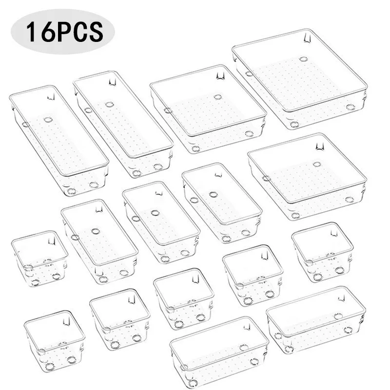 16PCS Separate Drawers Organiser System  Non-Slip Drawer Organiser  Transparent Drawer Insert Storage Box