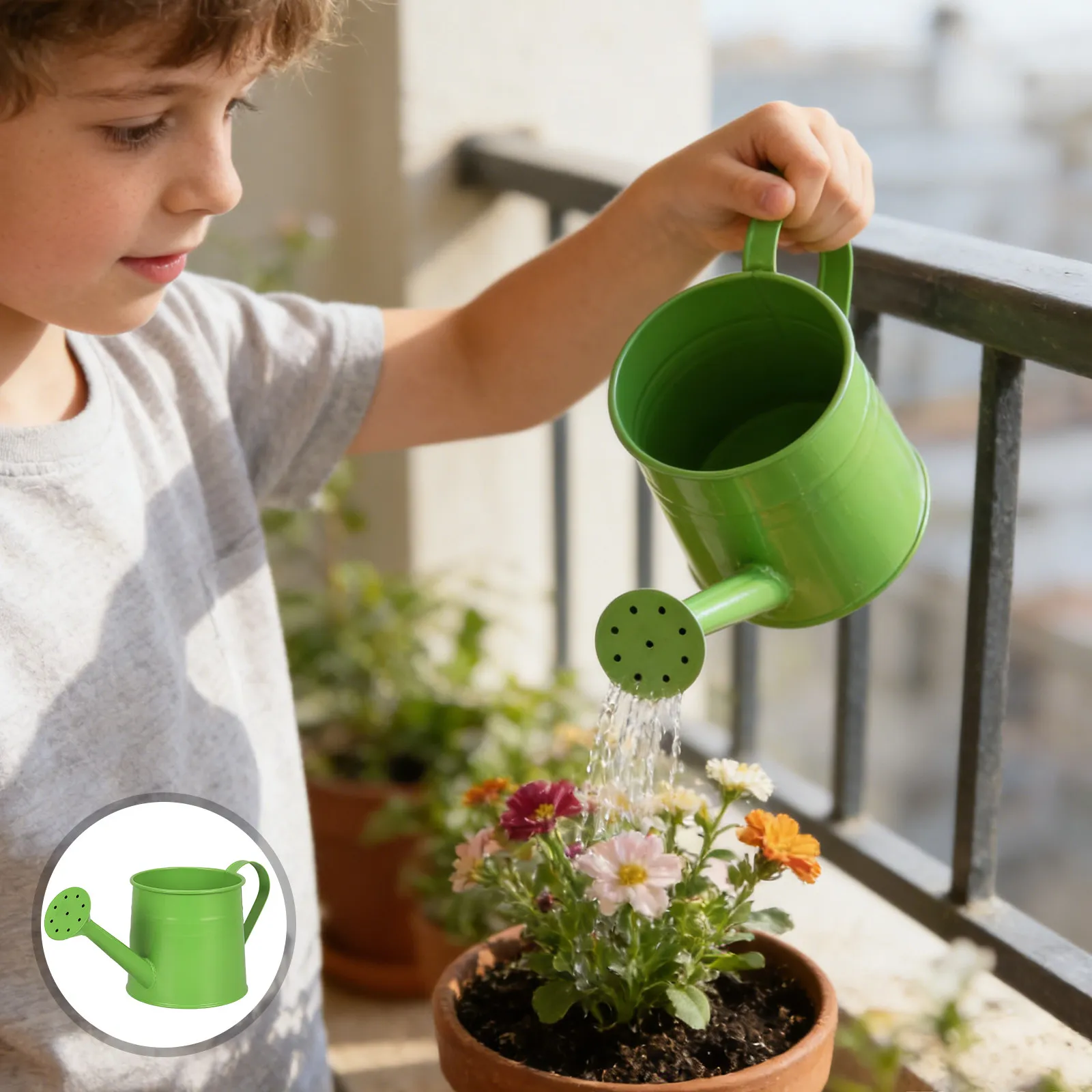 Metal Watering Can Outdoor Green Garden Watering Pot Ergonomic Handle Precise Spray Nozzle for Houseplants Indoor Outdoor