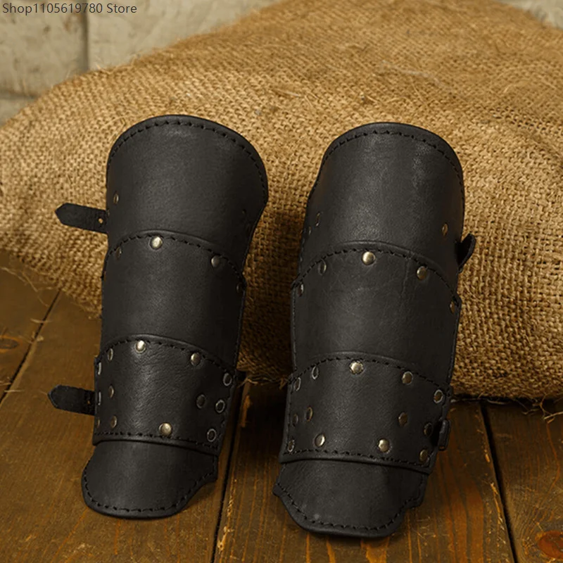 Halloween Viking Style Faux‑Leather Arm Bracers Rivet Decor Adjustable Strap Wrist Cuffs Adult Role‑play Cosplay Dress‑up Prop