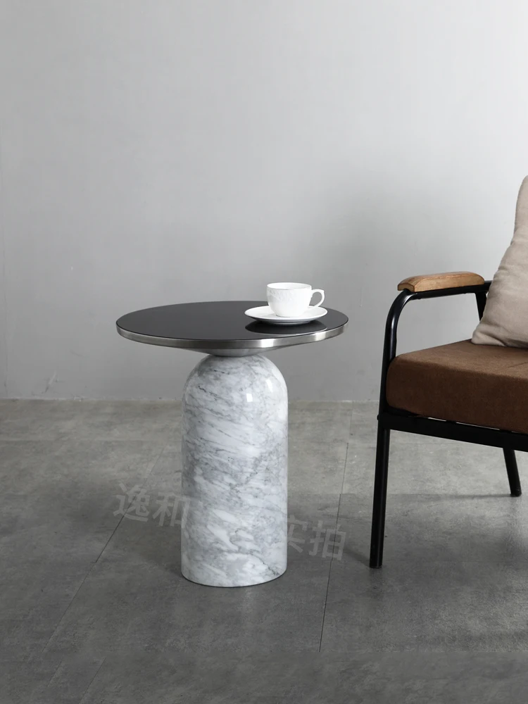 Nordic Light luxury Natural Marble Side Table Modern Simple Furniture Coffee Table Creative Hotel Decor Small Round Stone Table