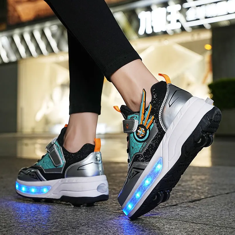 Scarpe a rullo per bambini Sneakers da ragazzo e ragazza con 4 ruote Sneakers sportive con luci a Led regalo di compleanno per bambini di natale