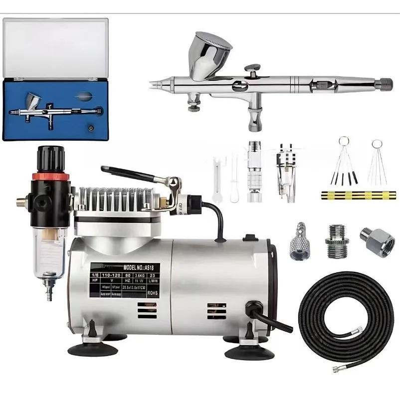 Micro Air Compressor Dual Action Spray Gun with Quick Connector, Used for Model Painting and Artistic Coloring