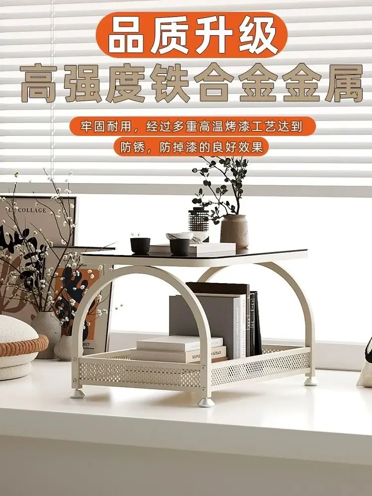 Glass small coffee table, bedroom, home, tatami, internet celebrity, cream, small low table, bay window, small table