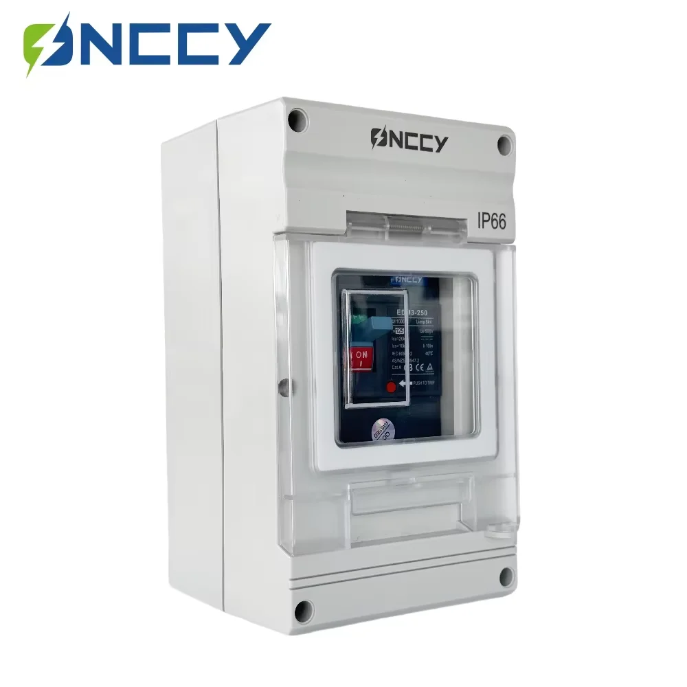 ONCCY Solar Moulded Case Circuit Switch,2P 250A Circuit Breaker With Enclosure box, DC MCCB,Overload Protection Switch,IP66