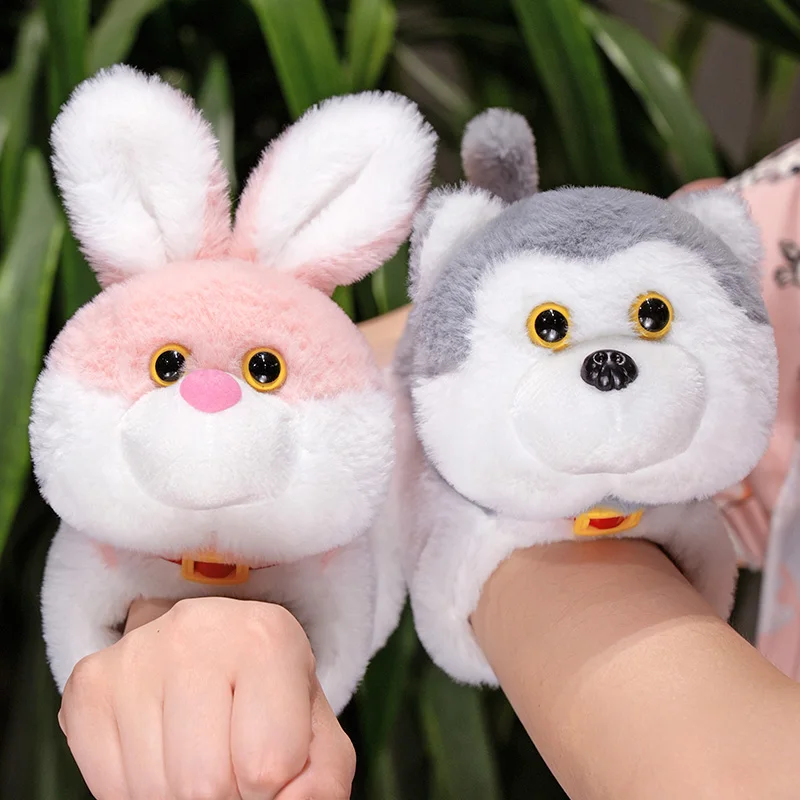 子供のためのカワイイ動物のスラップリストバンド、スナップブレスレット、ぬいぐるみの指輪、創造的なおもちゃ、面白いギフト、豚、ウサギ、ハスキー、犬、猫