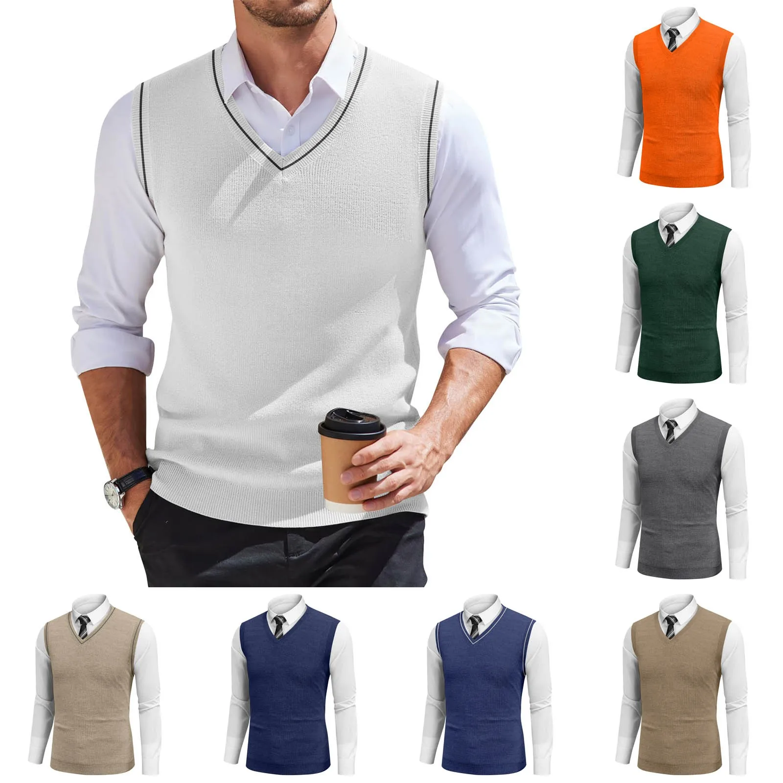 2025 New Spring Autumn Wool Sleeveless Cashmere Vest Men Work Sweater Solid Color Knitted Mens Waistcoat High Quality Pullover