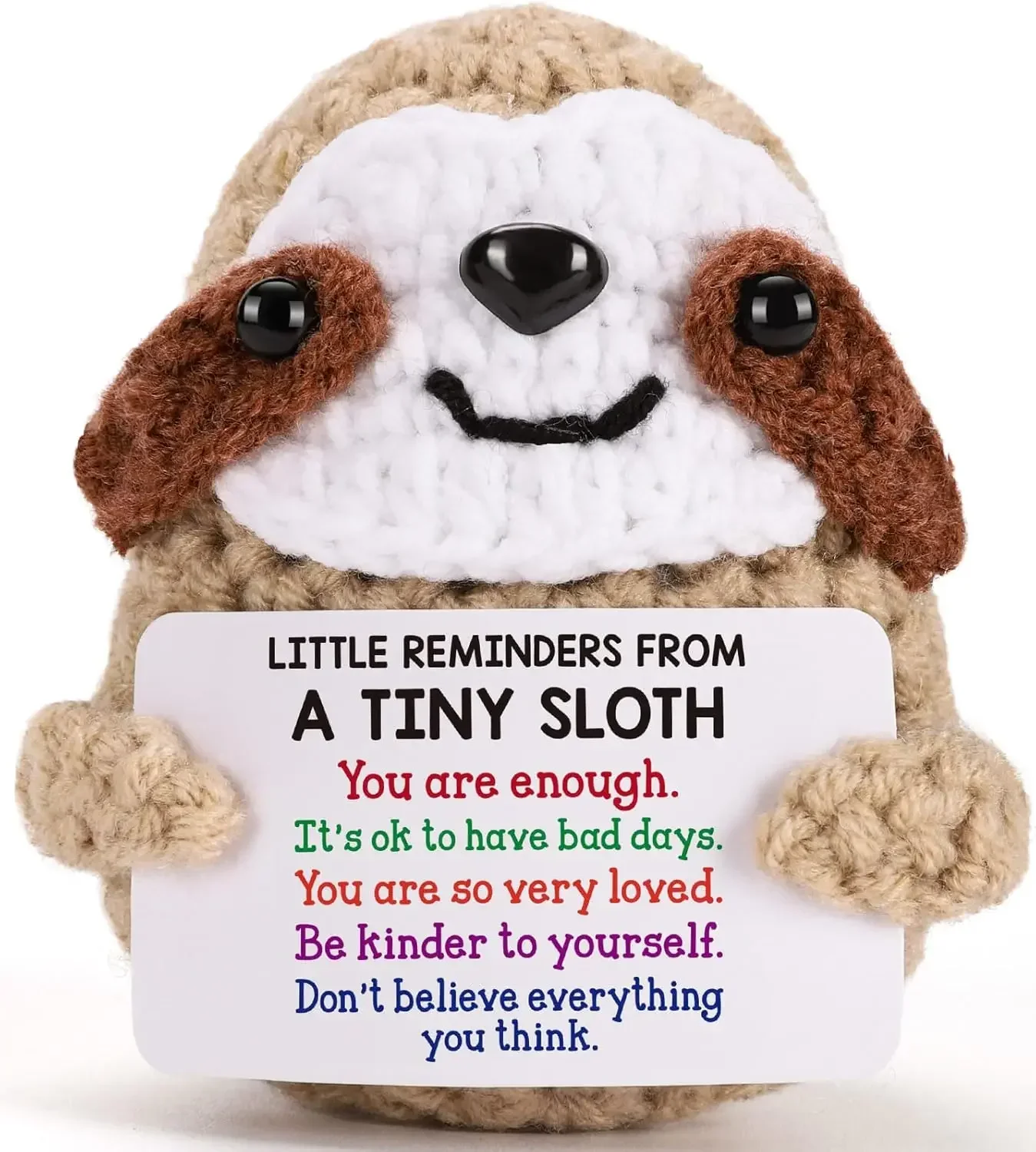 MBL Inspirational Positive Crochet Sloth - Handmade Little Reminders Emotional Uplifting Support Mental Health Knitted Sloth