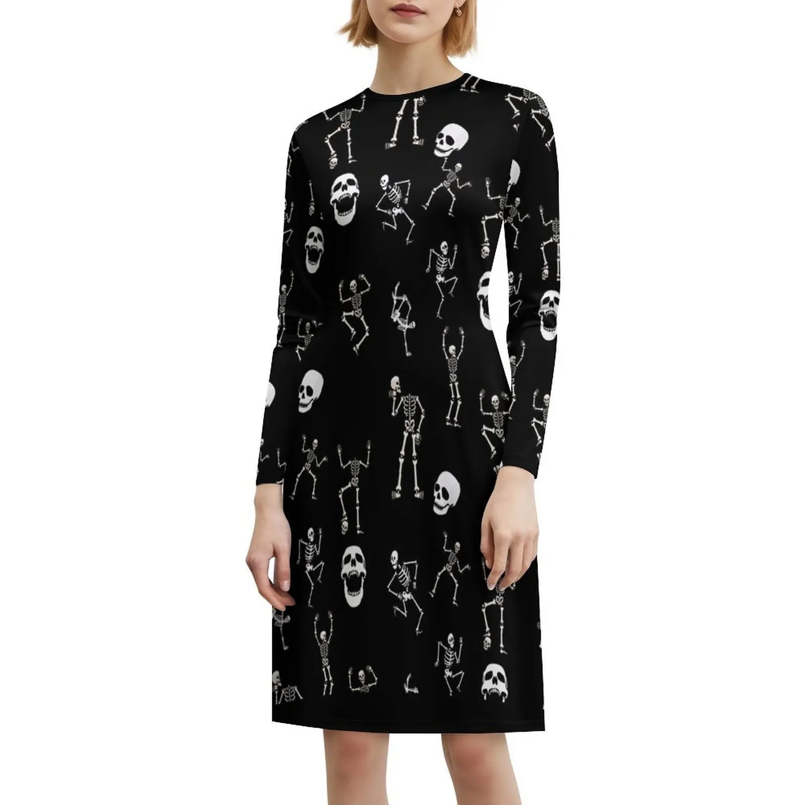 Skeletten over Halloween Sweetheart Hals Jurk Elegante Zomer Feestjurk Voor Vrouwen Halloween Grappig Spooky Horror Schattig