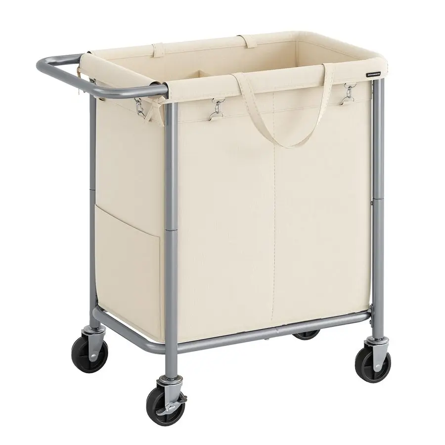 

Laundry Basket with Wheels, 2Section Rolling Laundry Hamper, 37 Gallons 140 L, Removable Liner, Steel Frame with Handle, 27.2 x